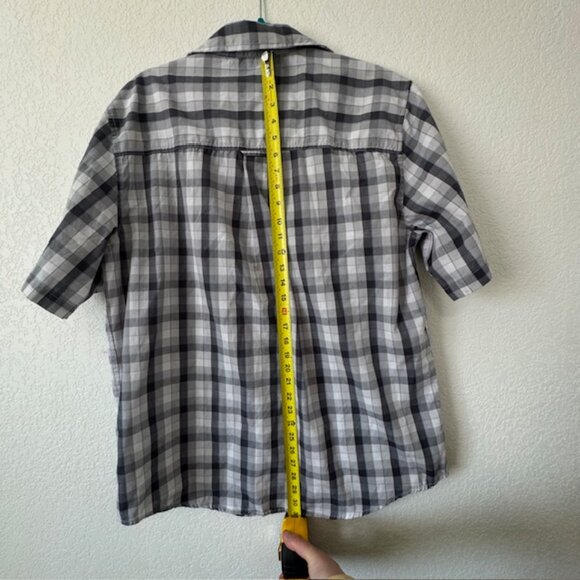 Caterpillar Mens Grey and White Plaid Button Up Tshirt size XL - Picture 5 of 6